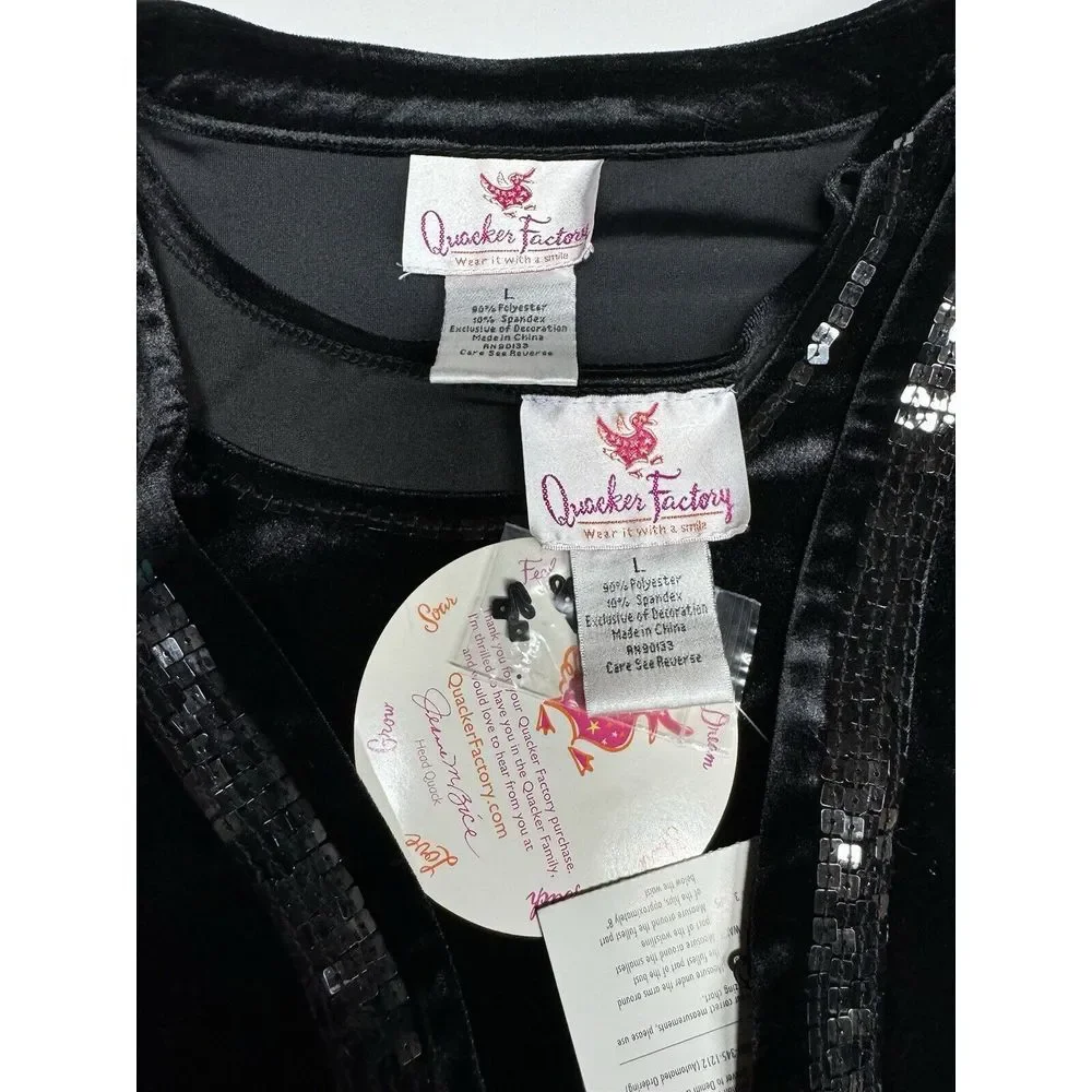 Quacker Factory Jacket Top Set Womens L Black‎ Velvet Sequins Evening Formal New